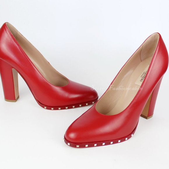 New VALENTINO GARAVANI Rockstud Leather Heeled Pumps